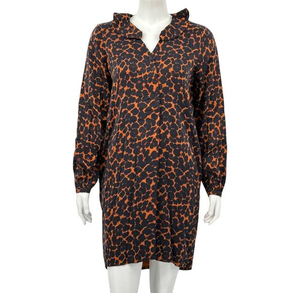 Whistles Dress Womens Small Smudge Animal Frill Sack Leopard Tan Black Mob Wife - Picture 1 of 9